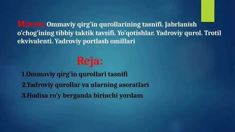 Ommaviy qirg’in qurollari tasnifi 1