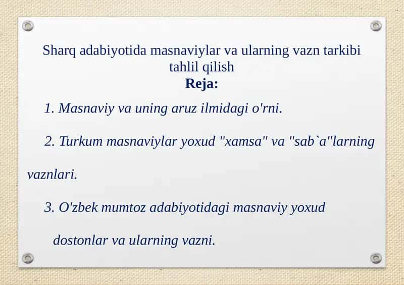 Sharq adabiyotida masnaviylar va ularning vazn tarkibi 1