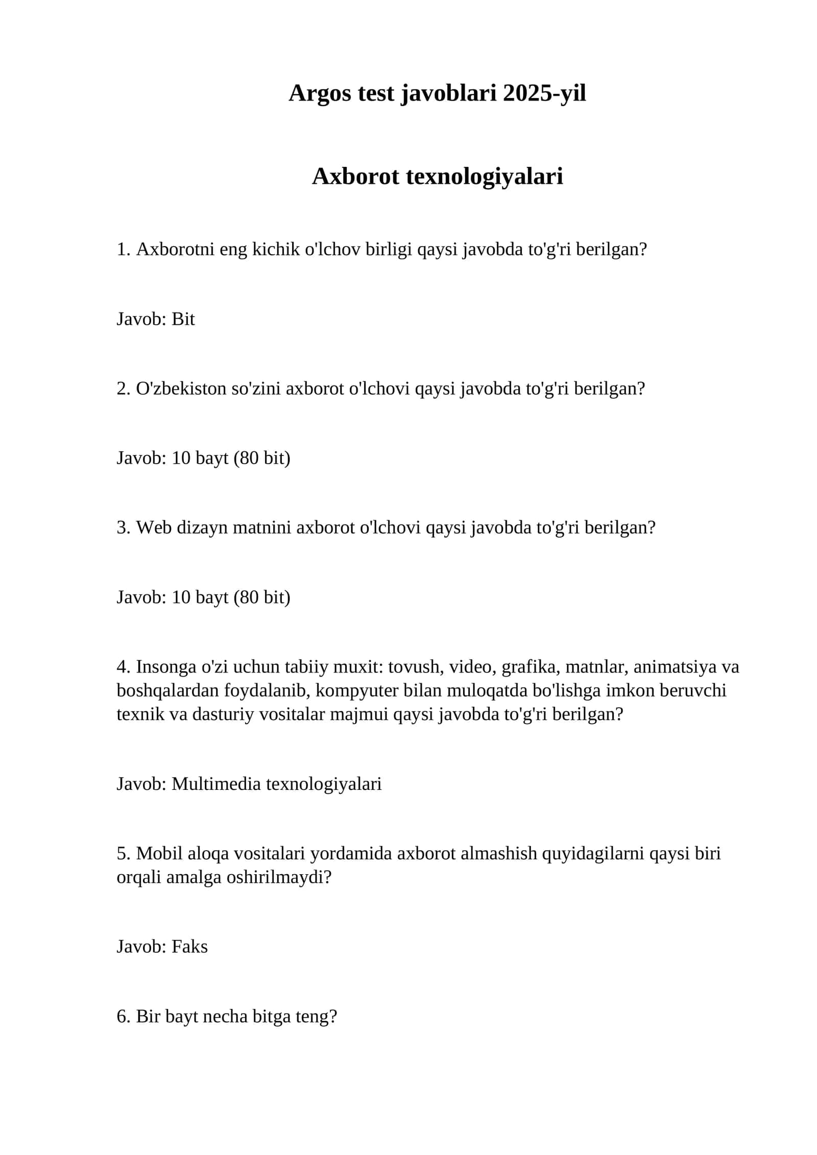 Agros test javoblari 2025 1