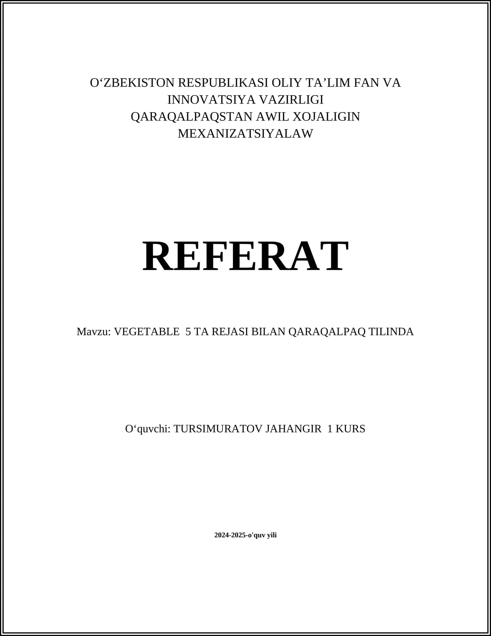 VEGETABLE 5 TA REJASI BILAN QARAQALPAQ TILINDA 1