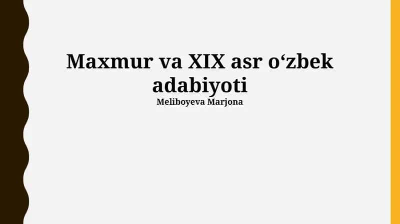 Maxmur va XIX asr oʻzbek adabiyoti 1