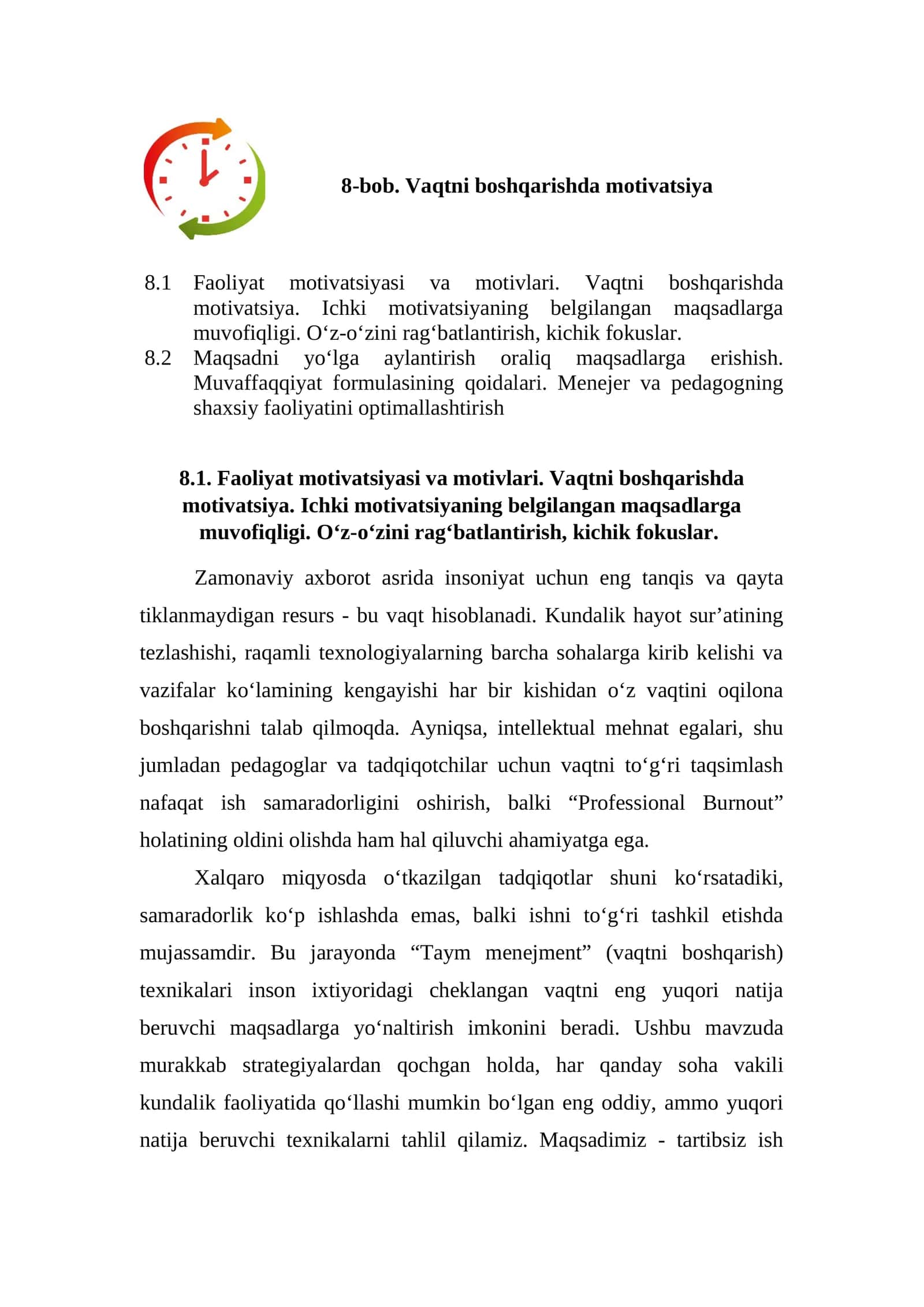 Vaqtni Boshqarish Motivatsiyasi Mustaqil ish uchun 1