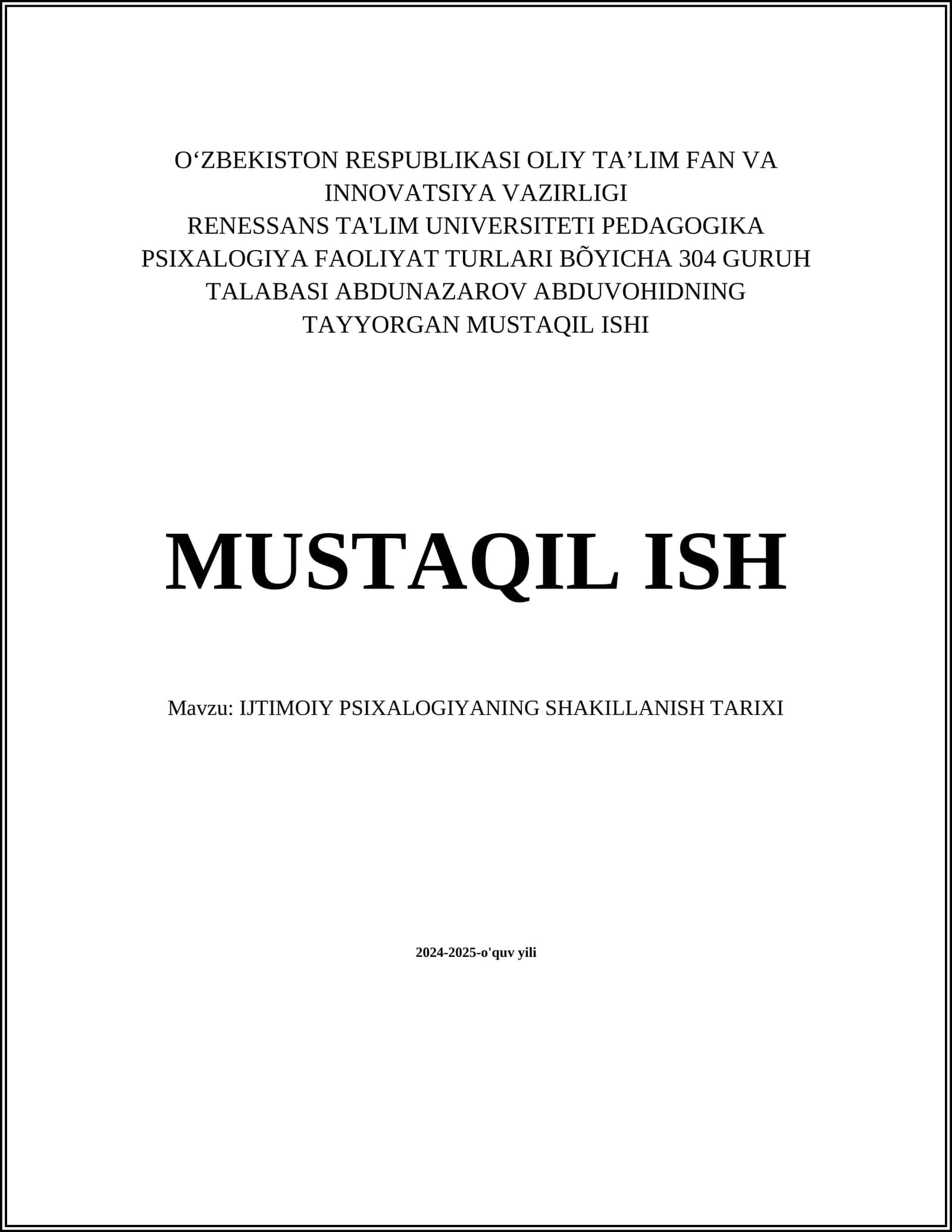 Erta davr ijtimoiy psixologiyaning rivojlanishi 1