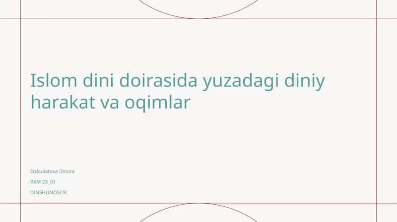 Islom dini doirasida yuzadagi diniy harakat va oqimlar 1