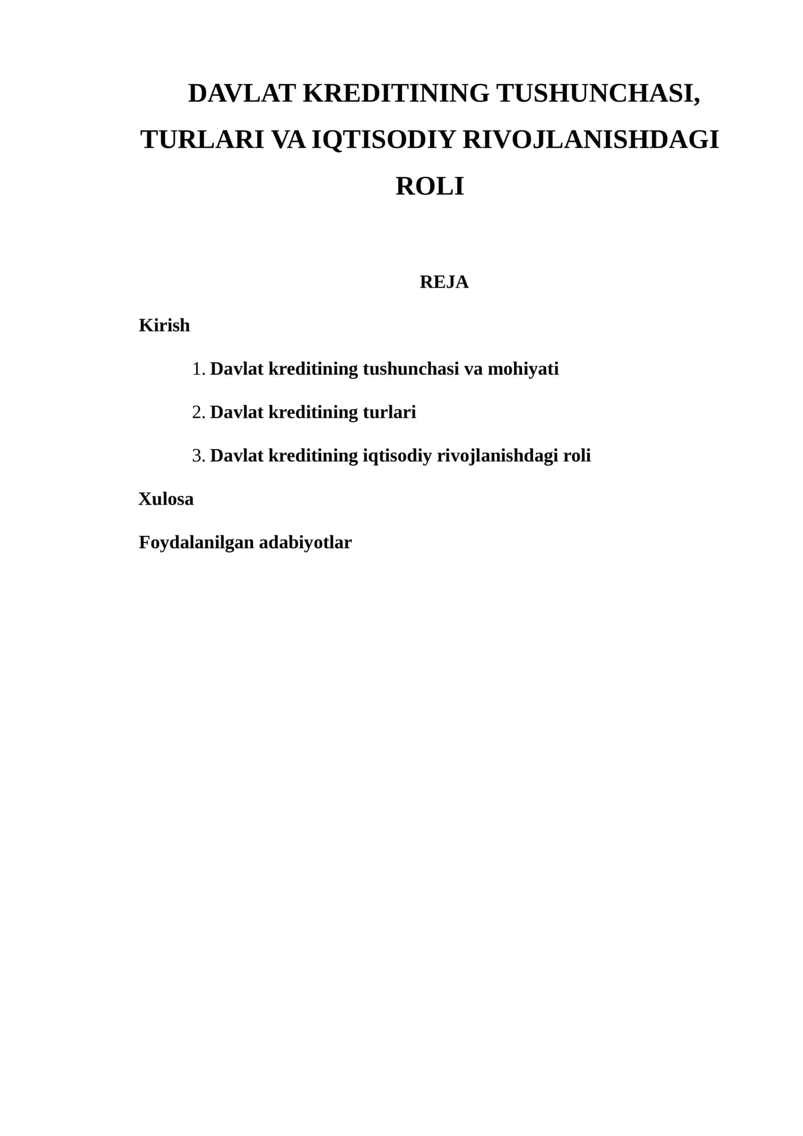 Davlat Kreditining Tushunchasi, Turlari Va Iqtisodiy Rivojlanishdagi Roli 1