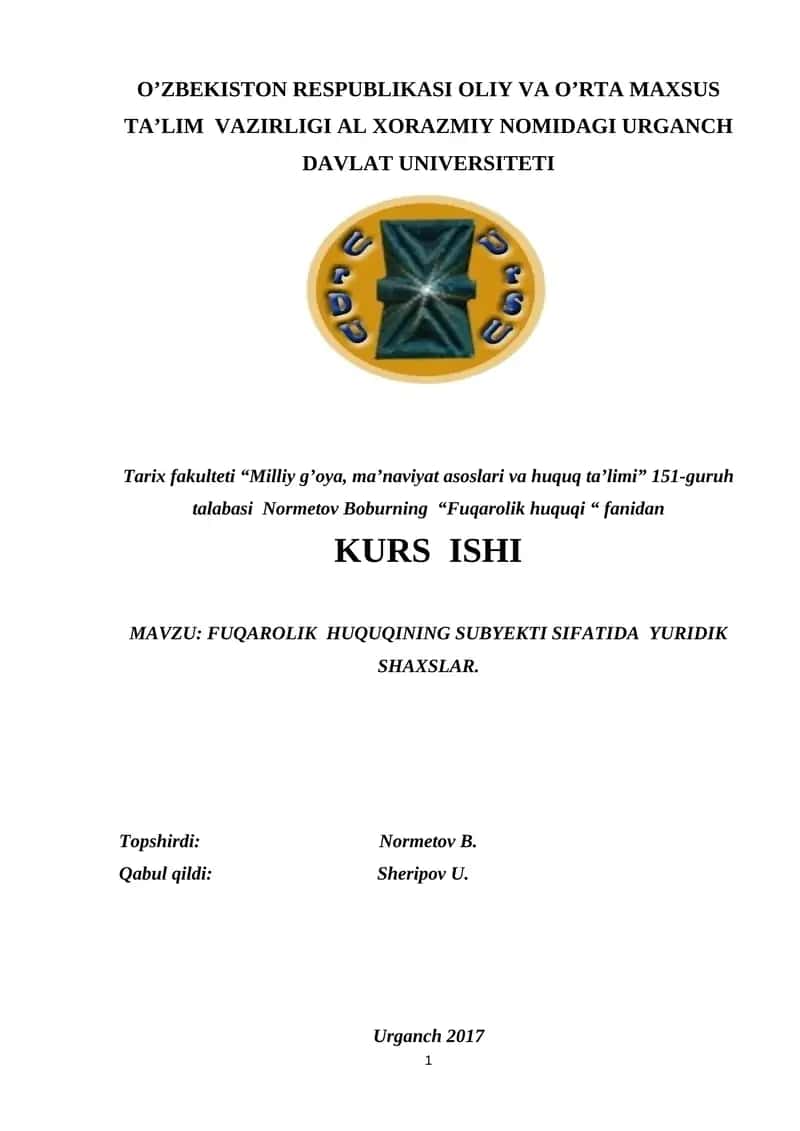 FUQAROLIK HUQUQINING SUBYEKTI SIFATIDA YURIDIK SHAXSLAR 1