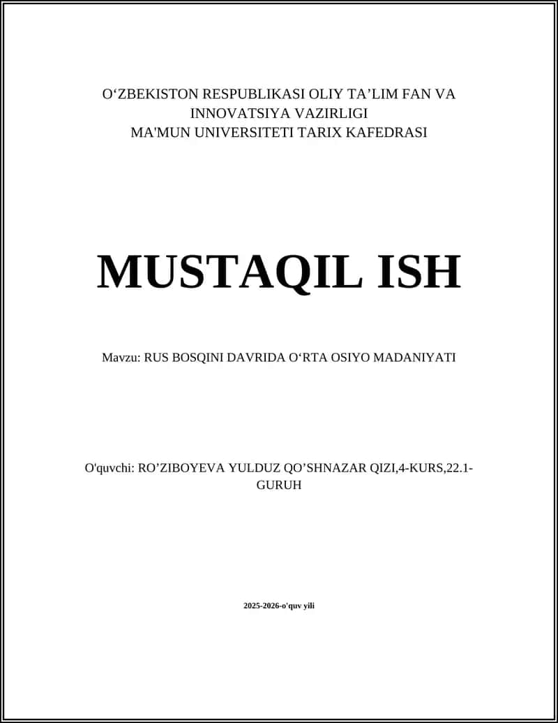 Rus bosqini davrida Oʻrta Osiyo madaniyati 1