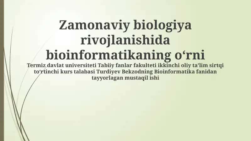 Bioinformatikaning Kelajagi va Yangi Imkoniyatlari 1