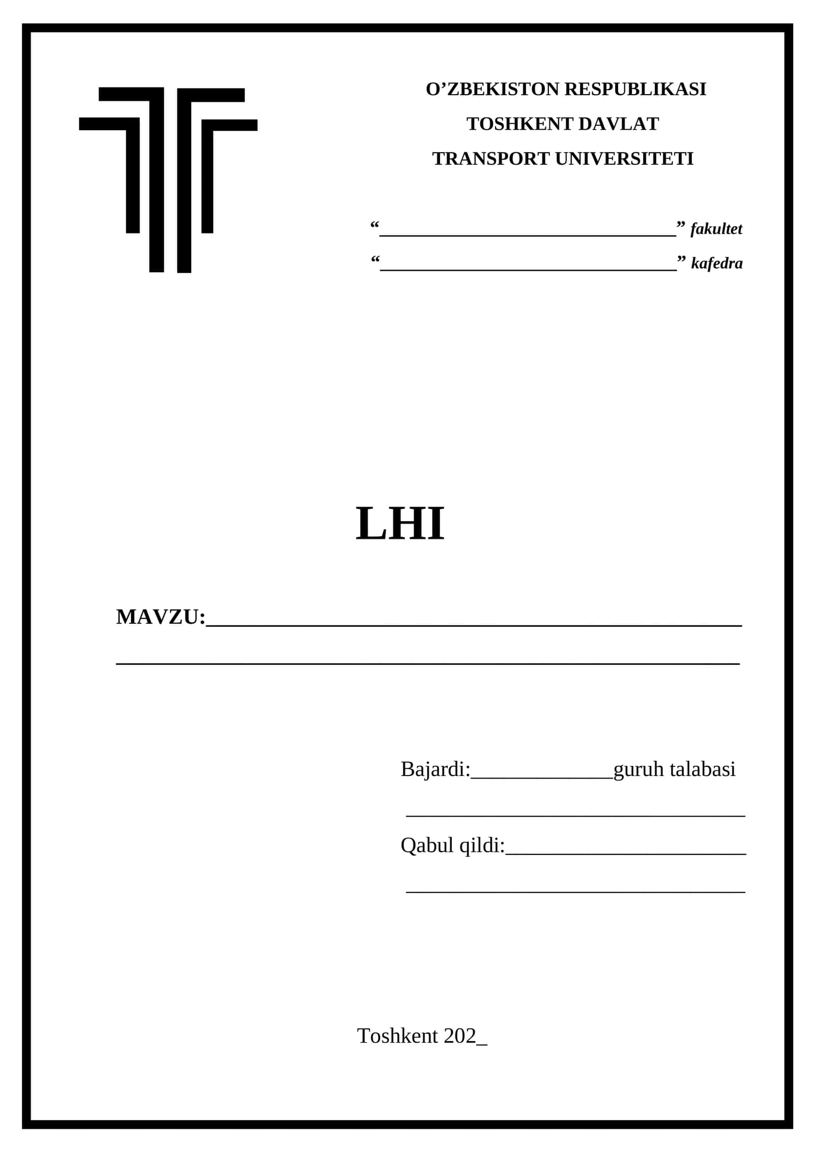 Hisob loyiha ishi titul varoq 1