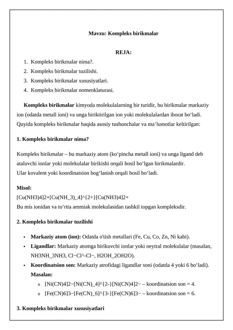 Kompleks birikmalar 1