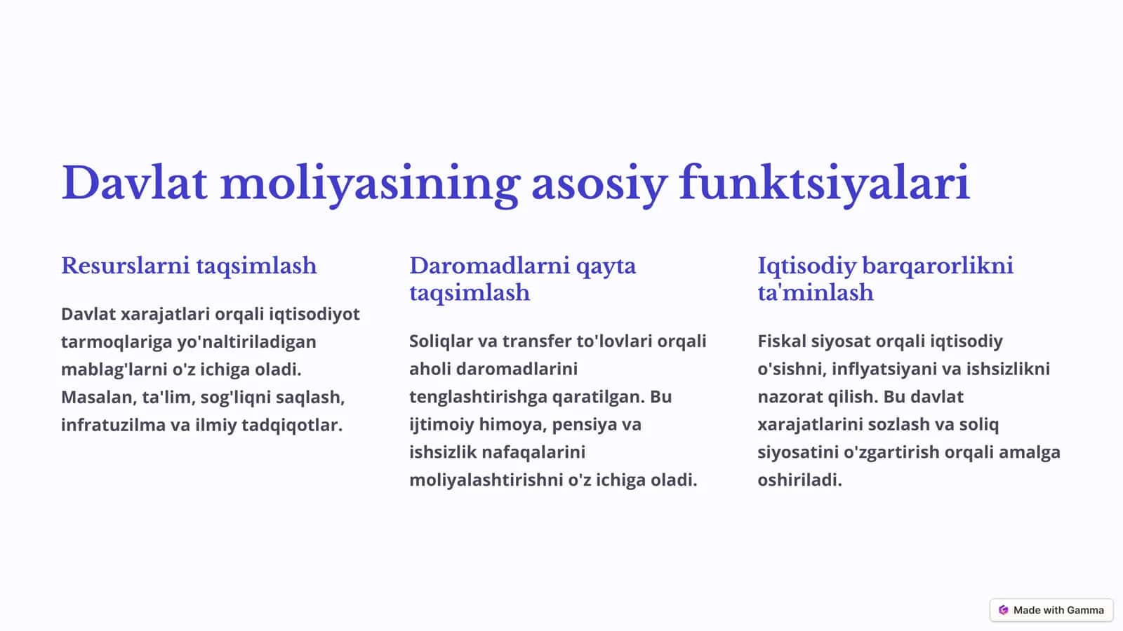 Davlat moliyasining asosiy funktsiyalari 1