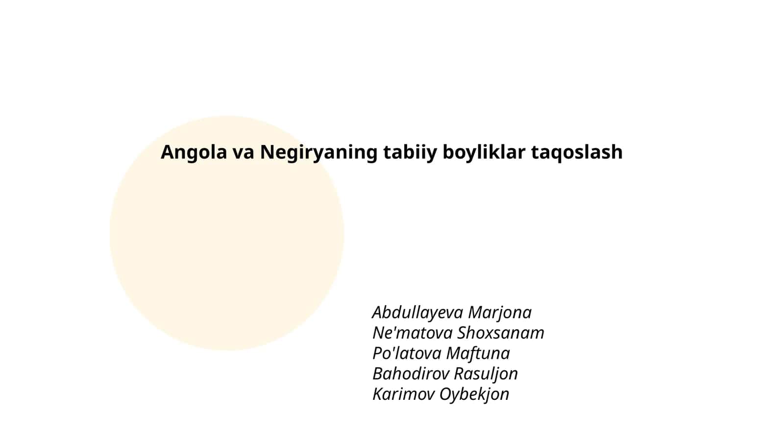 Angola va Negiryaning tabiiy boyliklar taqoslash 1