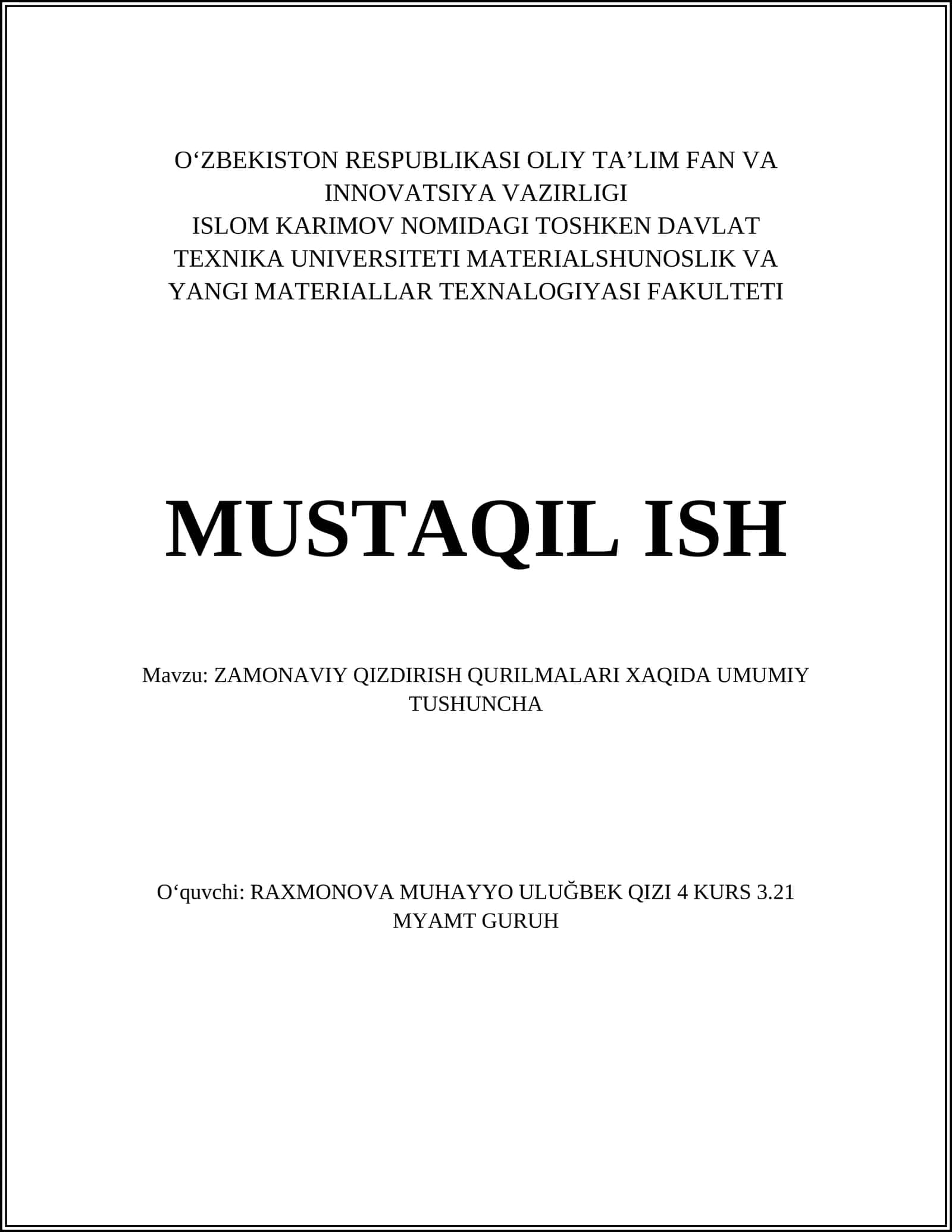 ZAMONAVIY QIZDIRISH QURILMALARI XAQIDA UMUMIY TUSHUNCHA 1