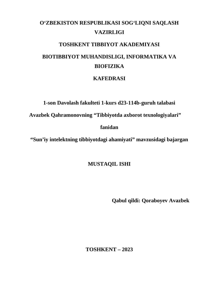 Sun’iy intelektning tibbiyotdagi ahamiyati 1