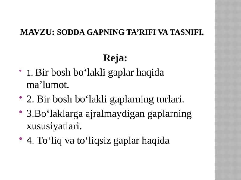 Sodda Gapning Ta'rifi va Tasnifi 1