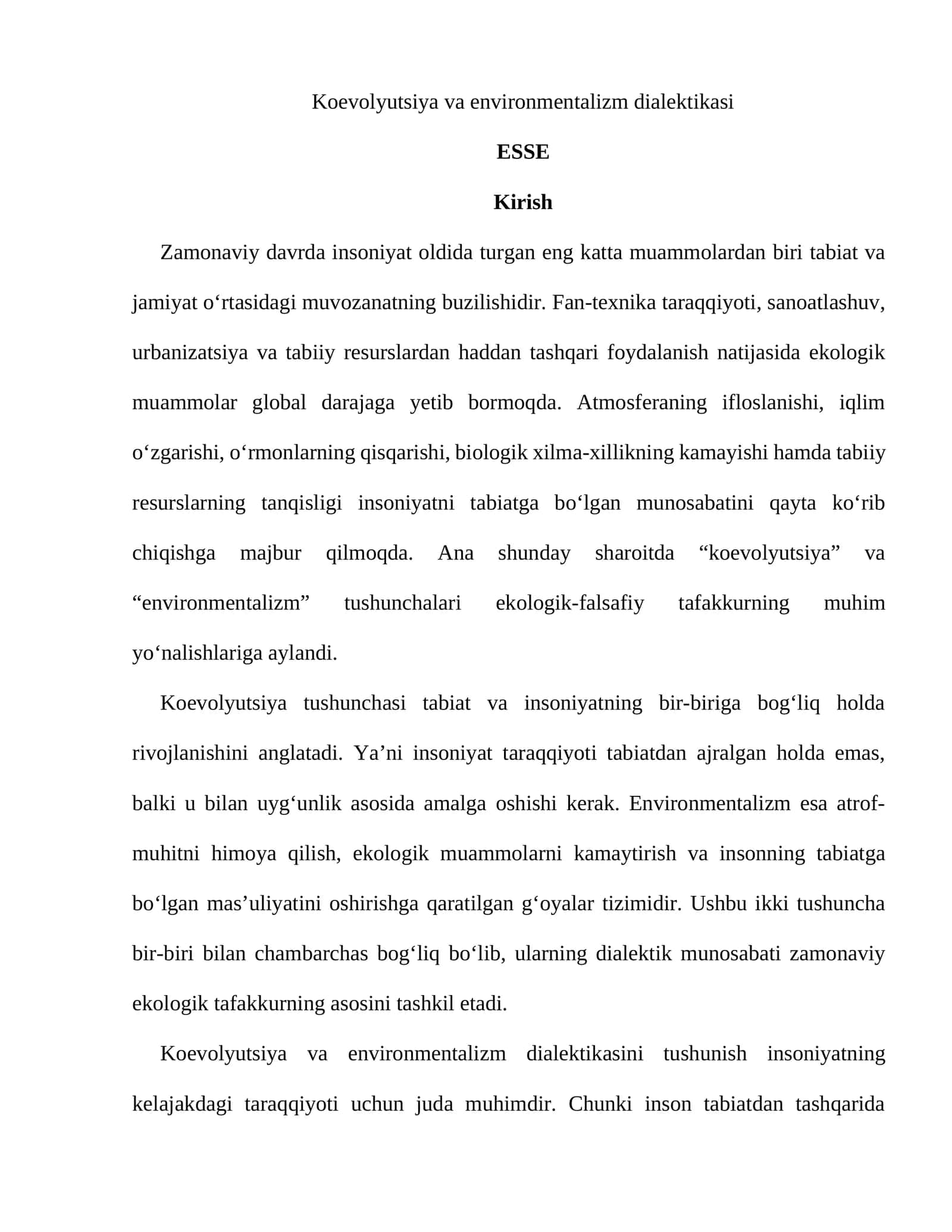 Koevolyutsiya va environmentalizm dialektikasi 1