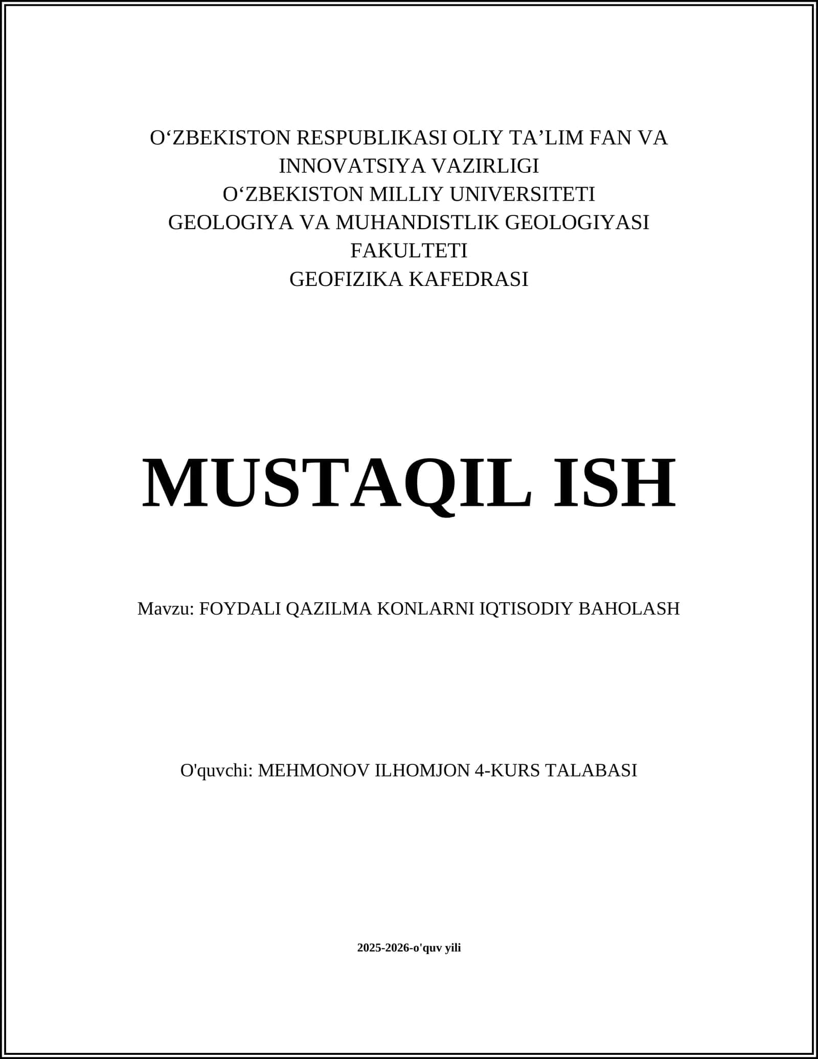 FOYDALI QAZILMA KONLARNI IQTISODIY BAHOLASH 1