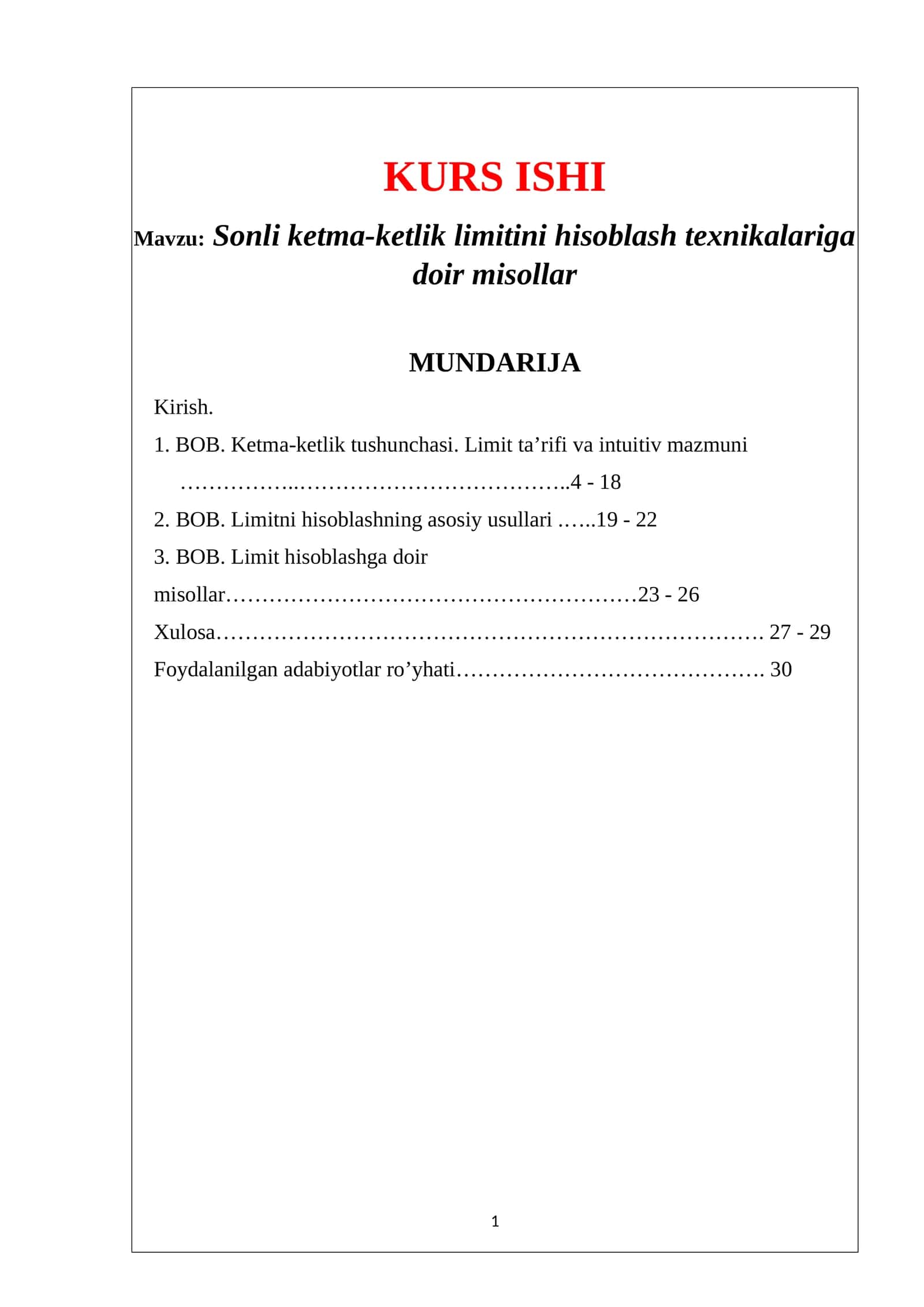 Sonli ketma-ketlik limitini hisoblash texnikalariga doir misollar 1
