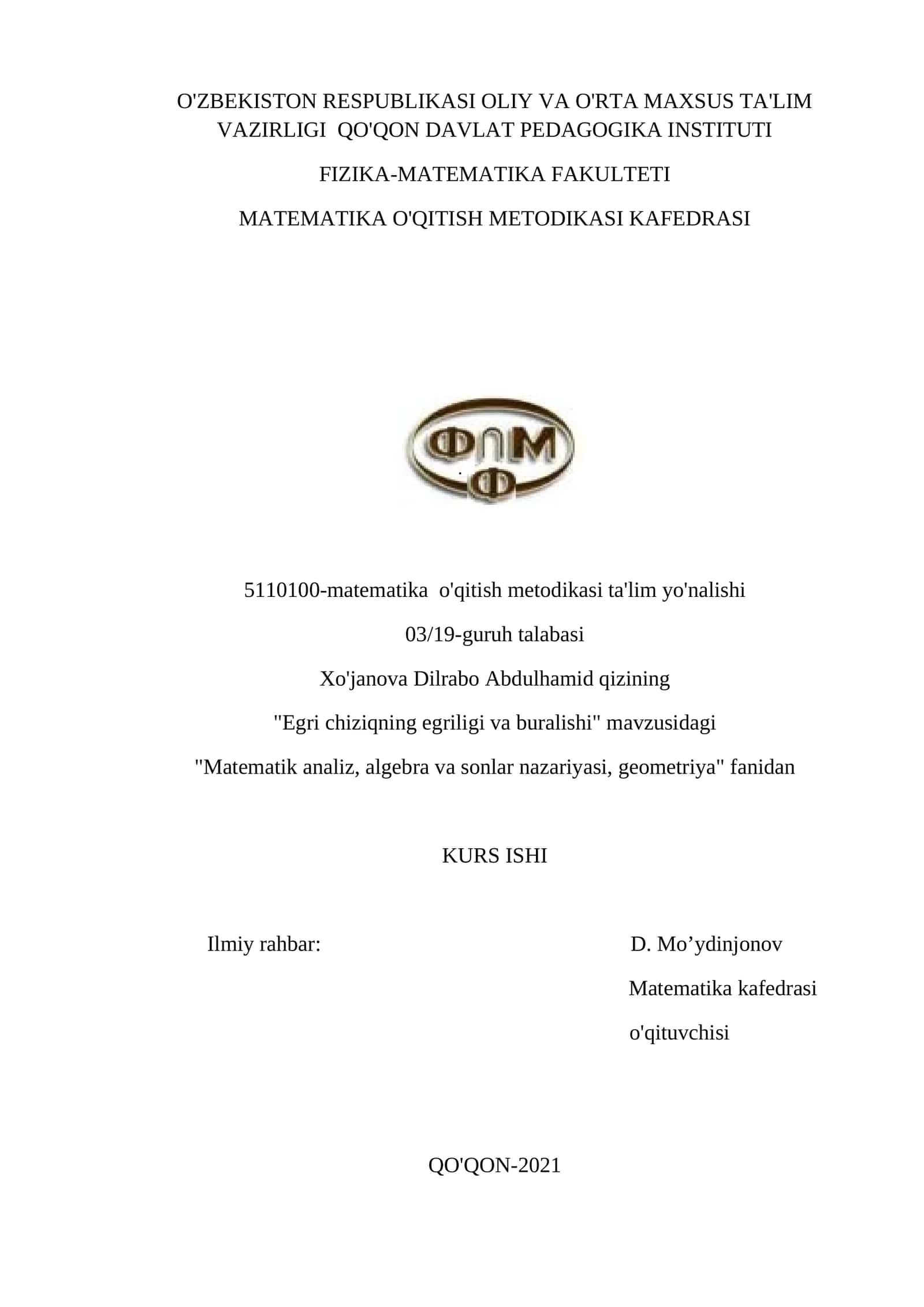 Matematika O'qitish Metodikasi Ta'lim Yo'nalishi 1