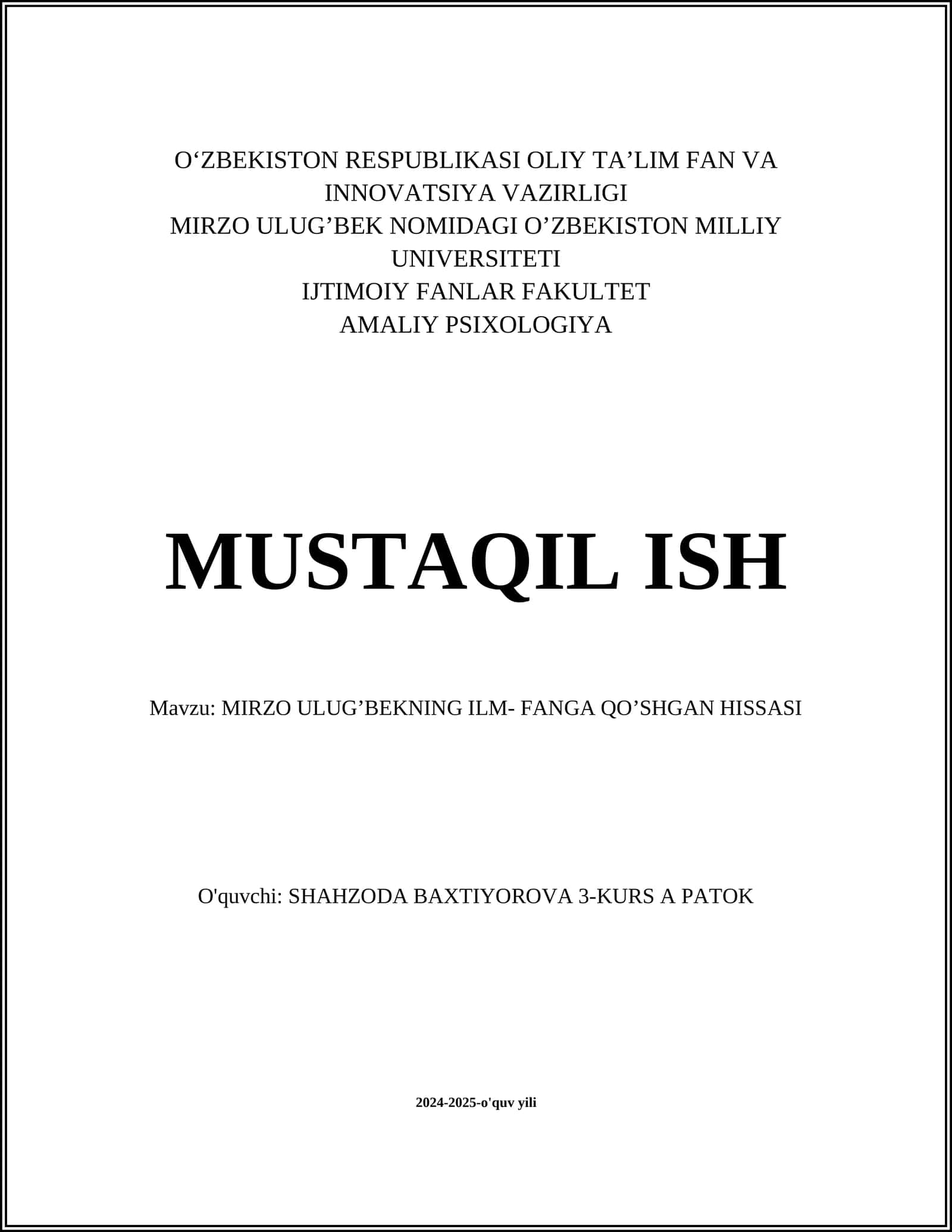 MIRZO ULUG’BEKNING ILM- FANGA QO’SHGAN HISSASI 1