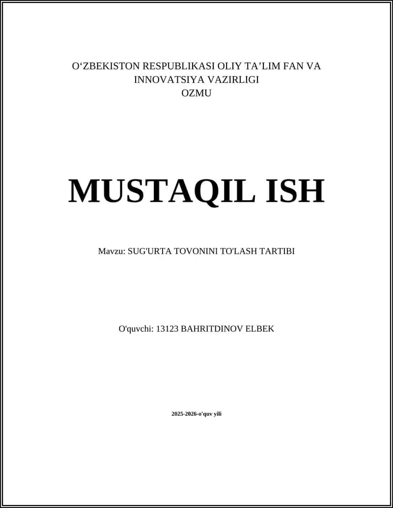 SUG'URTA TOVONINI TO'LASH TARTIBI 1