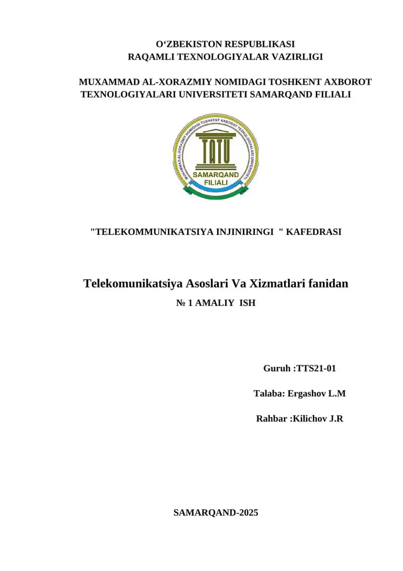 Axborot uzatish tizimi. Tovushni paketli uzatish prinsiplari (IP-telefoniya texnologiyasi) 1