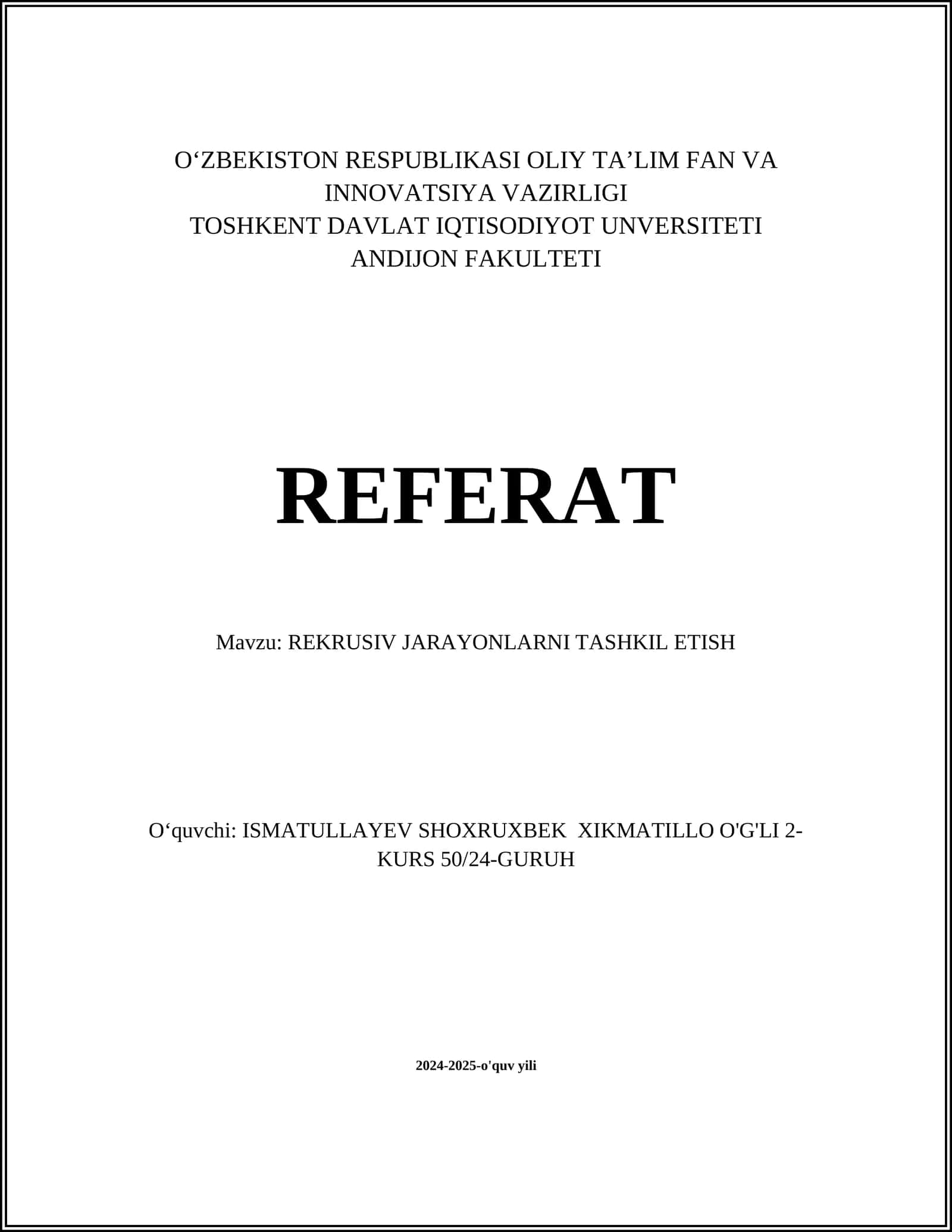 REKRUSIV JARAYONLARNI TASHKIL ETISH 1