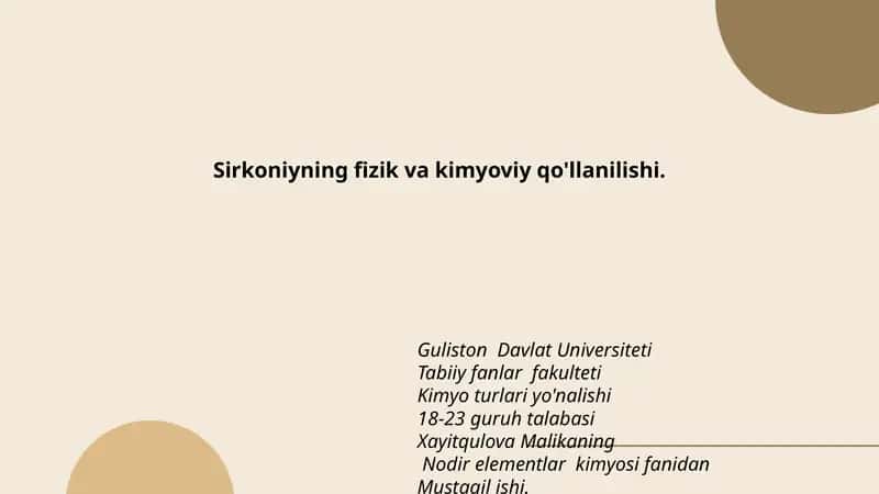 Nodir elementlar kimyosi fanidan Mustaqil ish 1
