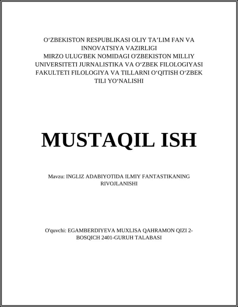 INGLIZ ADABIYOTIDA ILMIY FANTASTIKANING RIVOJLANISHI 1