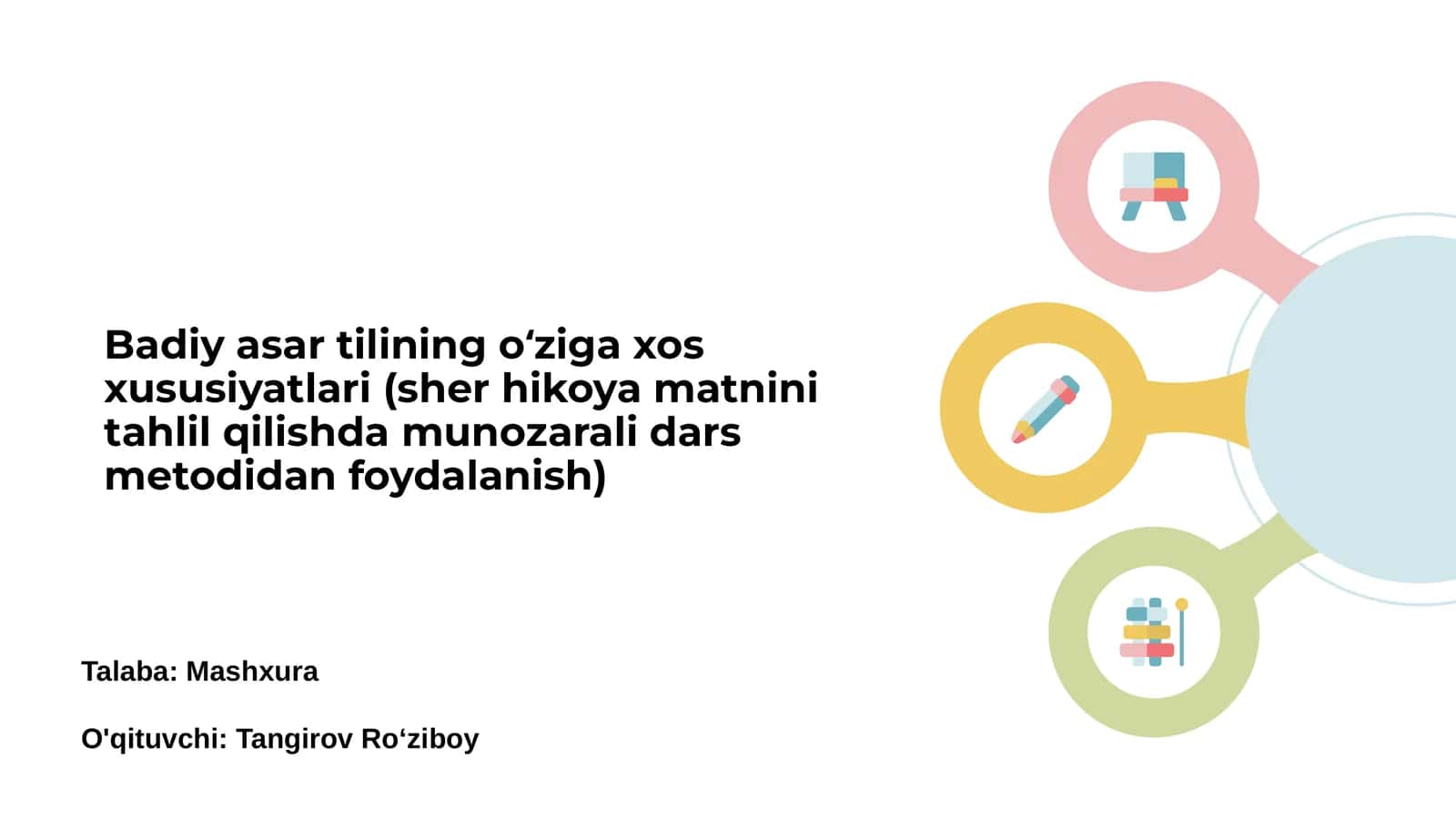 Badiy asar tilining oʻziga xos xususiyatlari (sher hikoya matnini tahlil qilishda munozarali dars metodidan foydalanish) 1