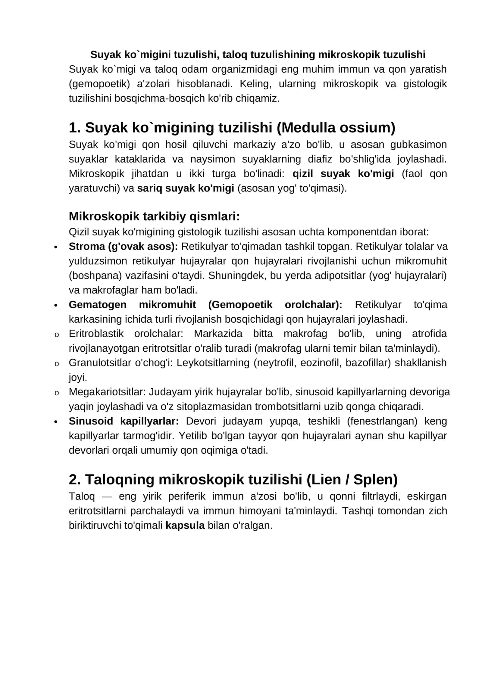 Suyak ko`migini va taloq tuzulishi 1