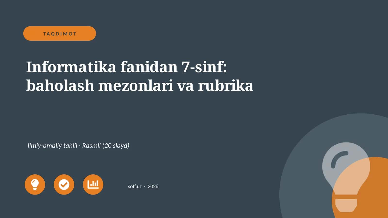 Informatika fanidan 7-sinf: baholash mezonlari va rubrika 1