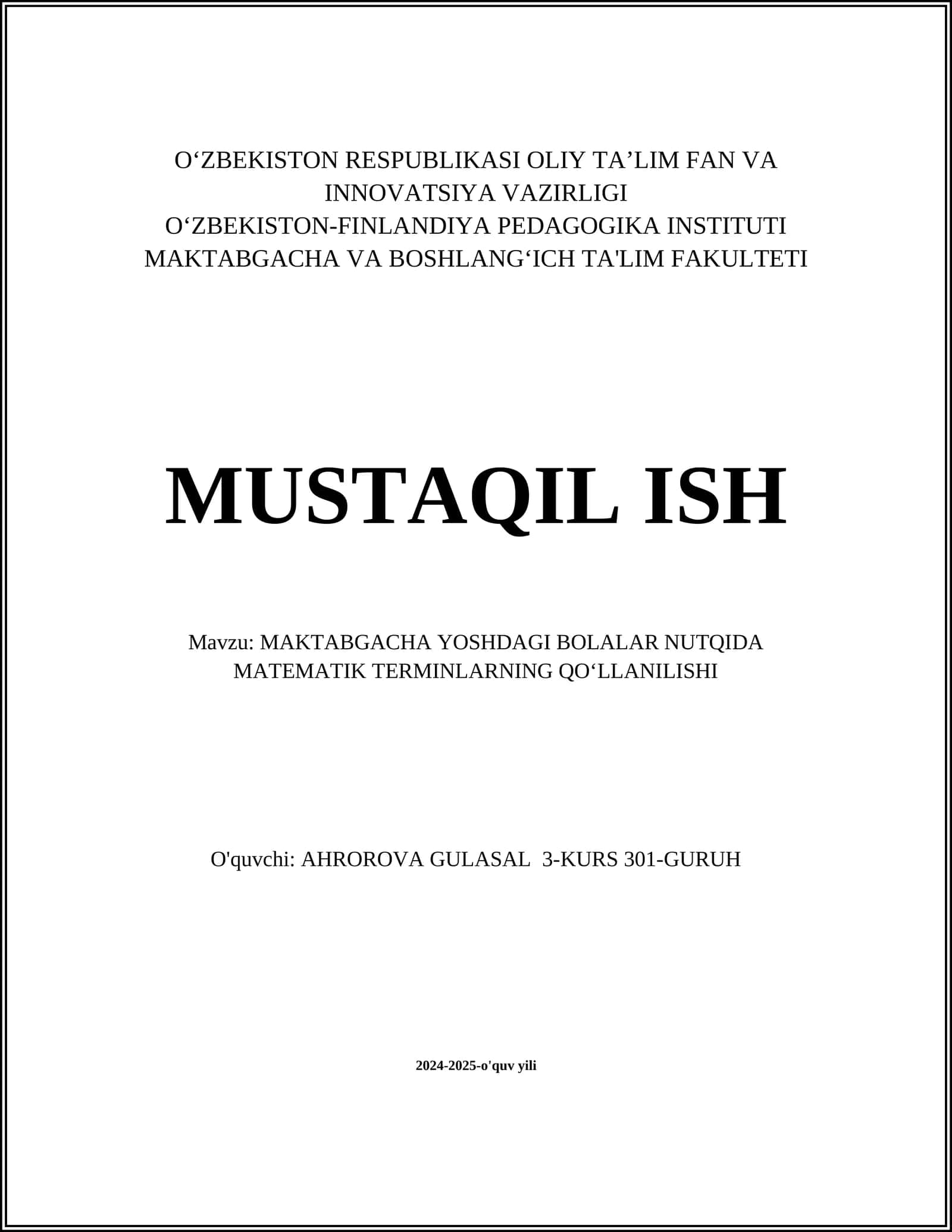 MAKTABGACHA YOSHDAGI BOLALAR NUTQIDA MATEMATIK TERMINLARNING QO‘LLANILISHI 1