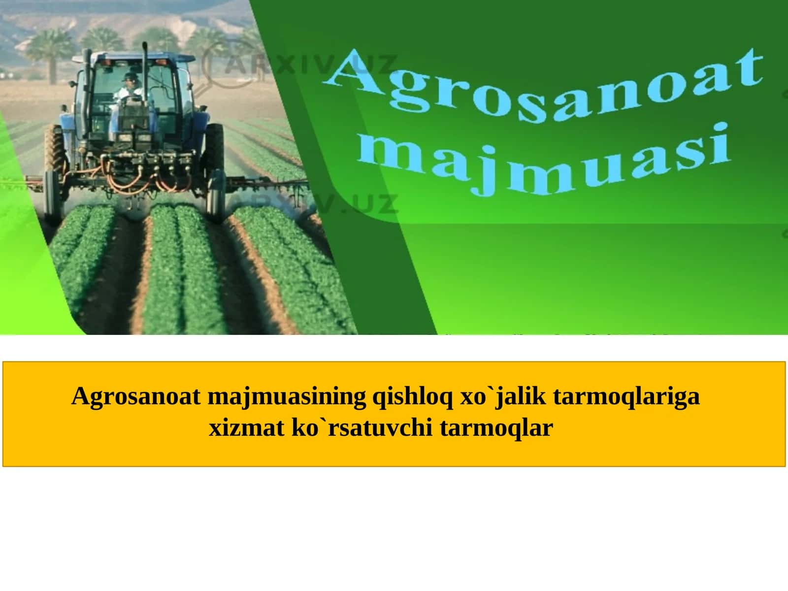 ASM agrosanoat majmusasi tushunchasi tarmoqlari. 1