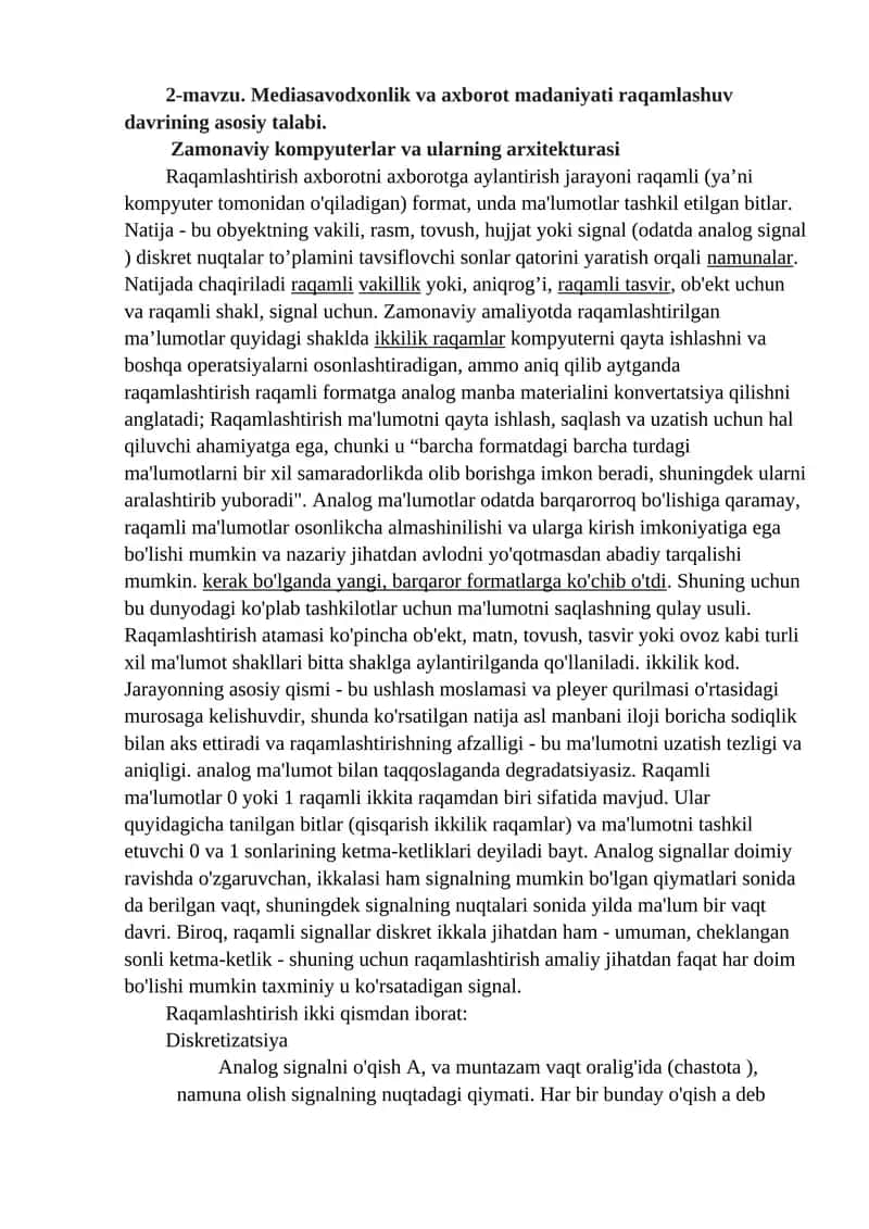 Zamonaviy kompyuterlar va ularning arxitekturasi 1