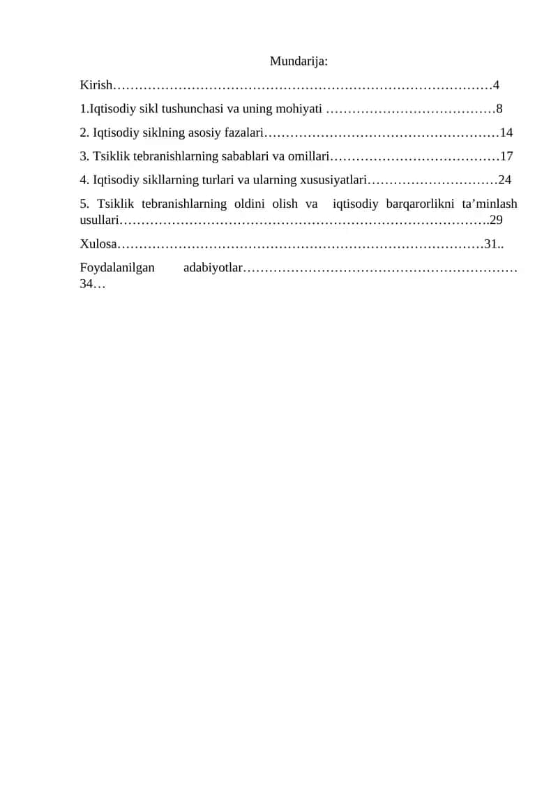 Bozor iqtisodiyotidagi tsiklik tebranishlar.Iqtisodiy sikl fazalari 1