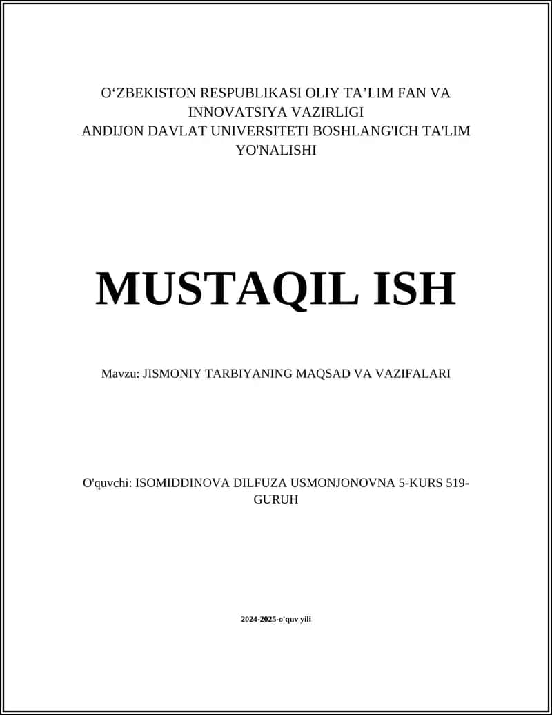 Jismoniy Tarbiyaning Maqsad va Vazifalari 1