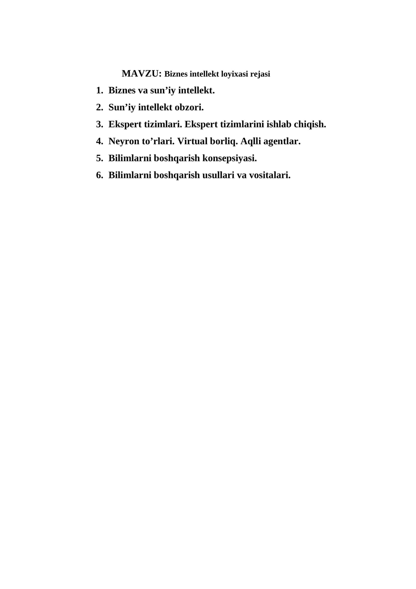 Biznes intellekt loyixasi rejasi 1
