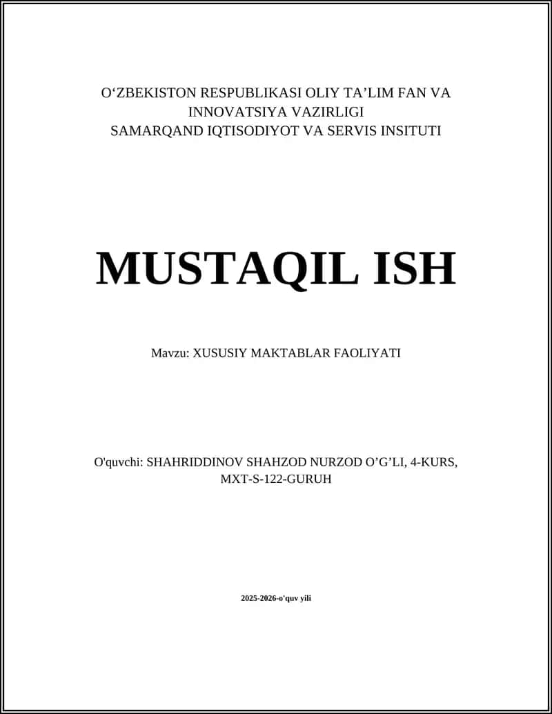 XUSUSIY MAKTABLAR FAOLIYATI 1