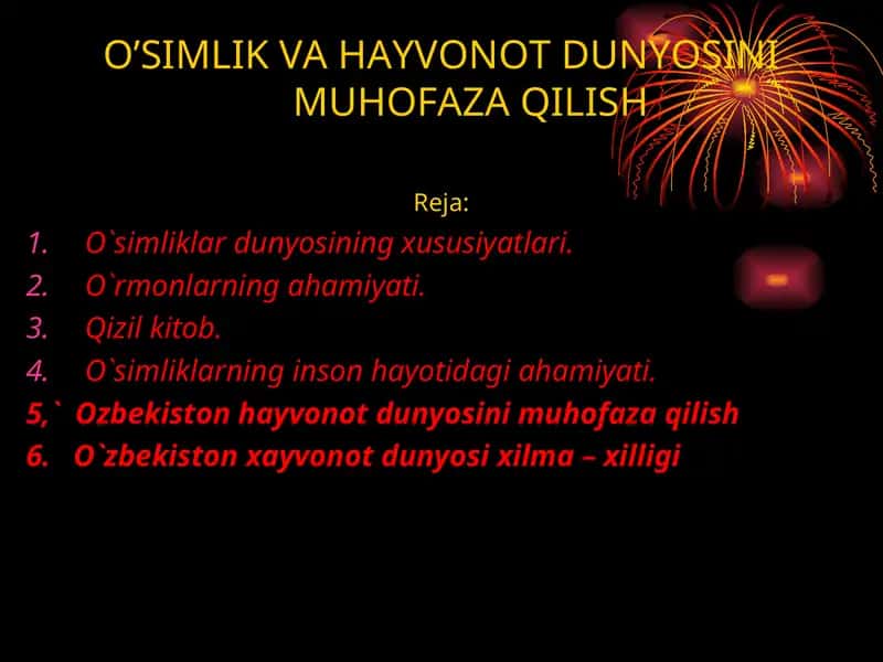 O'SIMLIK VA HAYVONOT DUNYOSINI MUHOFAZA QILISH 1