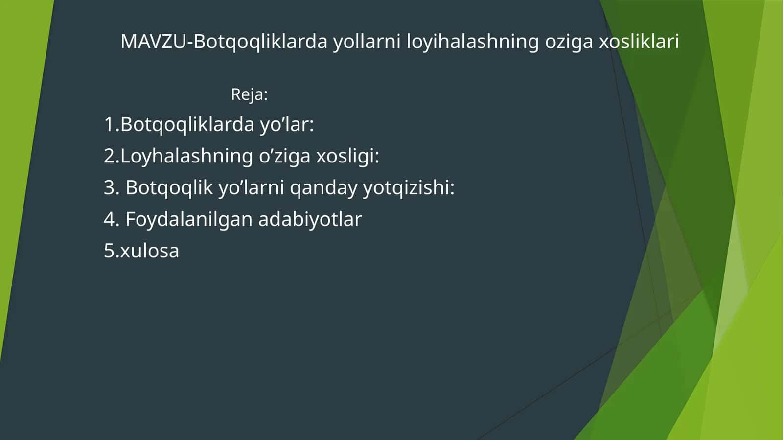 Botqoq yollarini loyihalashning oziga xosliklari 1