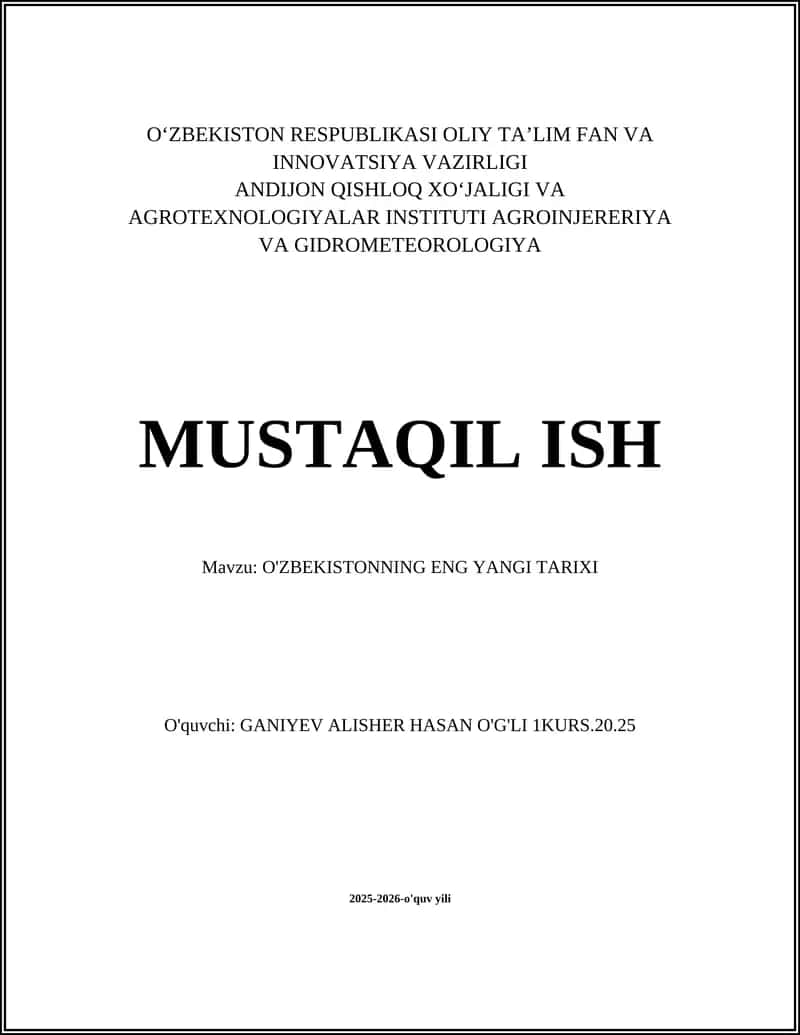 O'ZBEKISTONNING ENG YANGI TARIXI 1