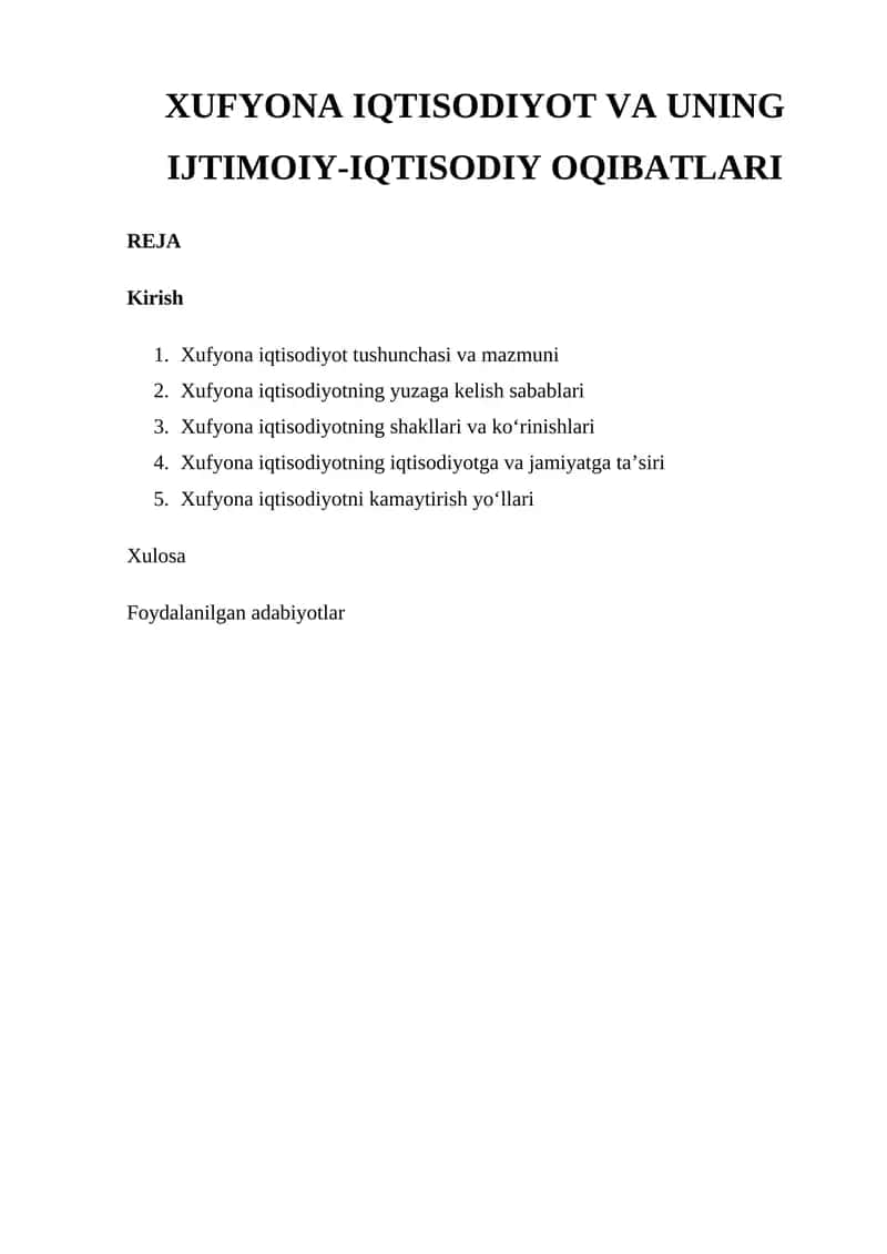 XUFYONA IQTISODIYOT VA UNING IJTIMOIY-IQTISODIY OQIBATLARI 1
