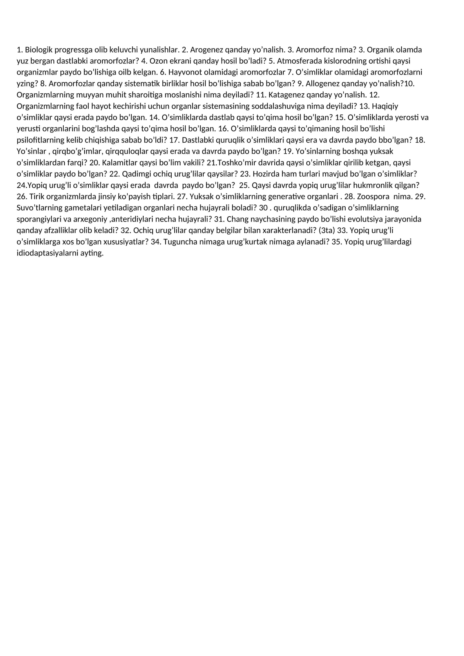 Organik olamda yuz bergan dastlabki aromorfozlar 1