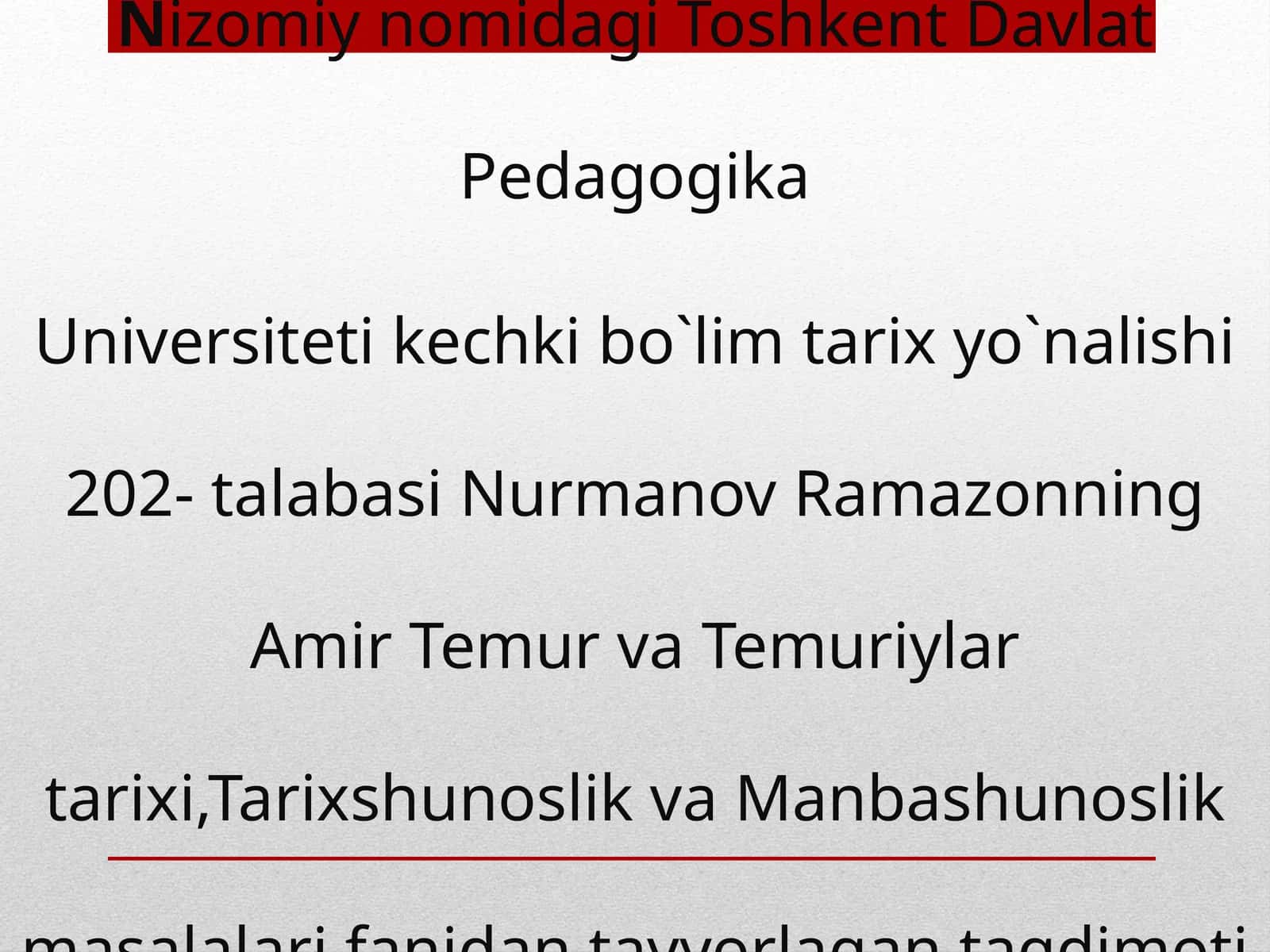 Amir Temur” Temur Tuzuklari” asari va uning ahamiyati 1