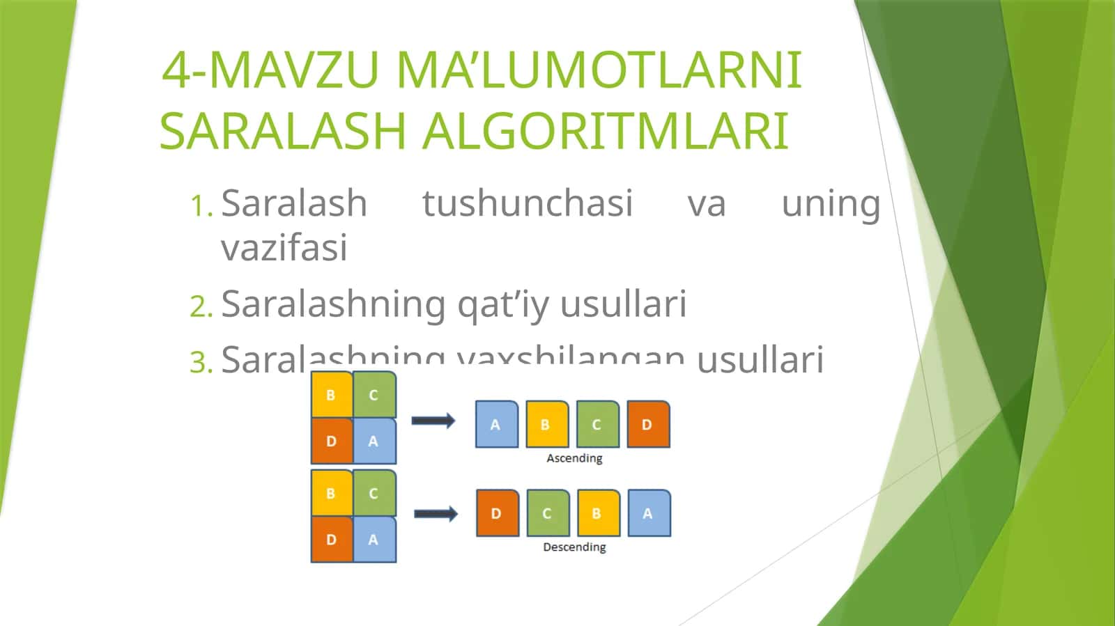 MAVZU MA’LUMOTLARNI SARALASH ALGORITMLARI 1