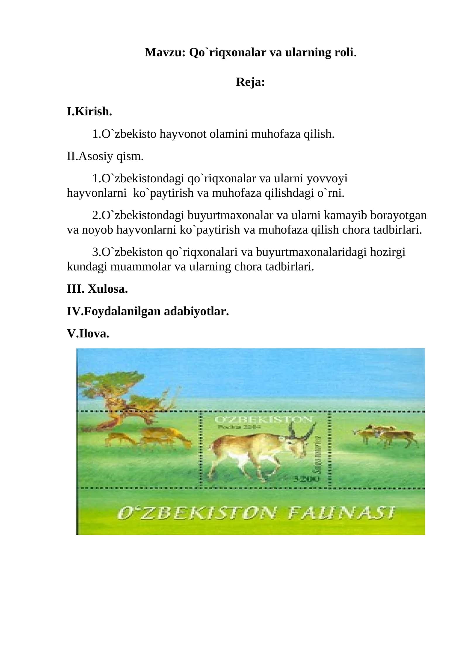 Qo`riqxonalar va ularning roli 1