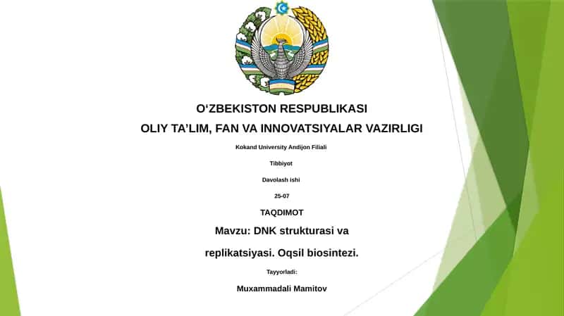 DNK strukturasi va replikatsiyasi. Oqsil biosintezi. 1