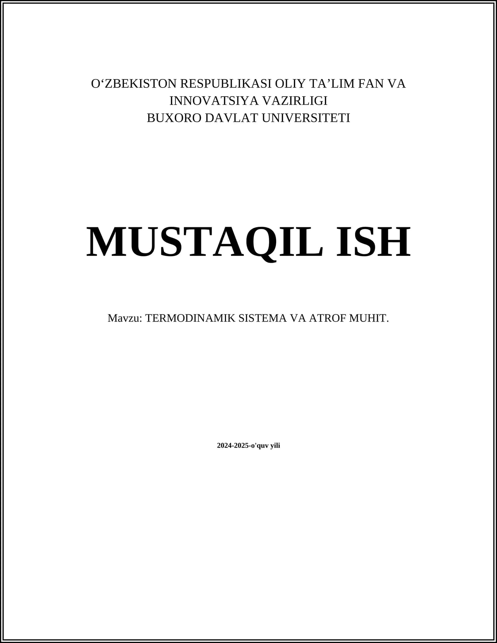 TERMODINAMIK SISTEMA VA ATROF MUHIT 1