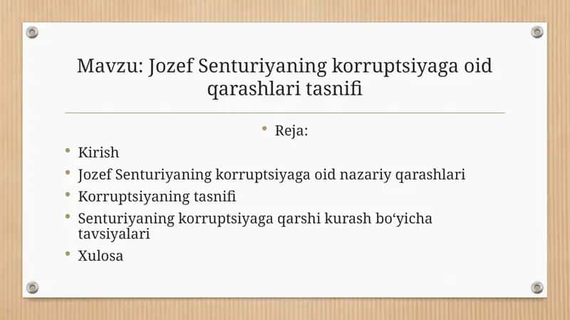 Jozef Senturiyaning korruptsiyaga oid qarashlari tasnifi 1